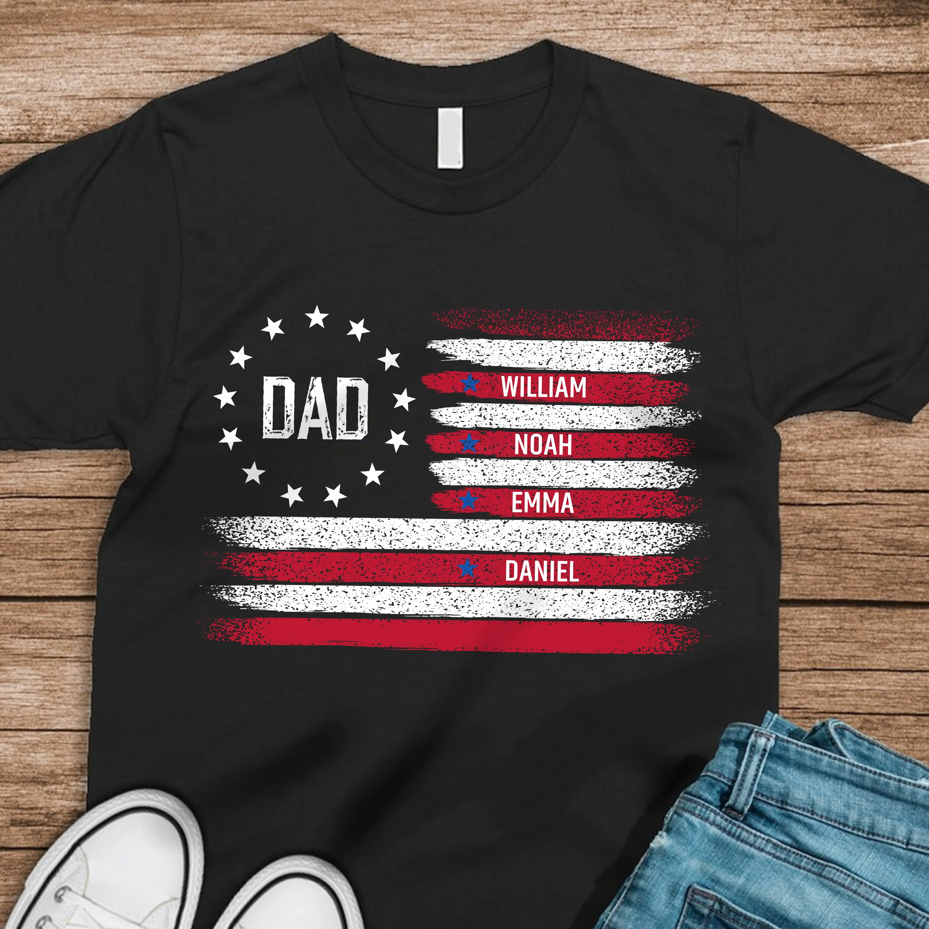 Personalized American Flag Dad Shirt - Custom Kids' Names Father's Day Dark Shirt CH07 910608 - Image 6