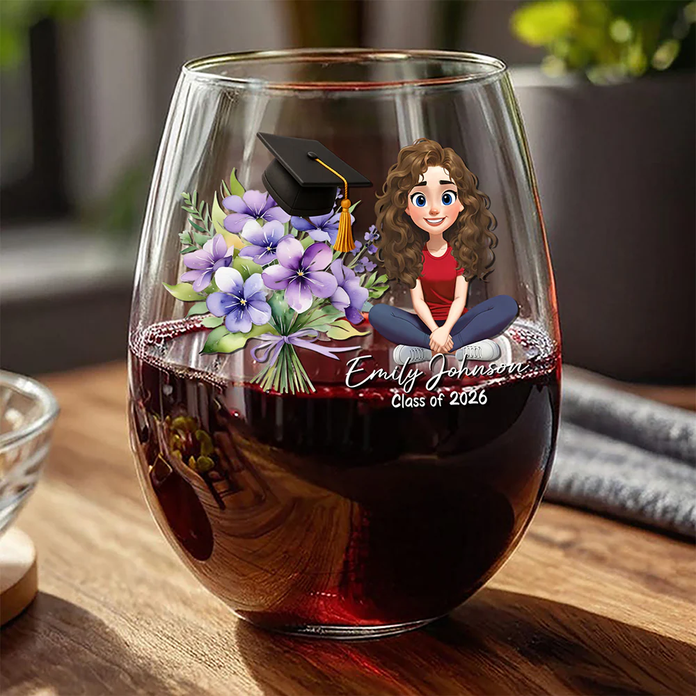 Personalized Birth Flower Class of 2026 Graduation Wine Glass HO82 901782 - Image 3