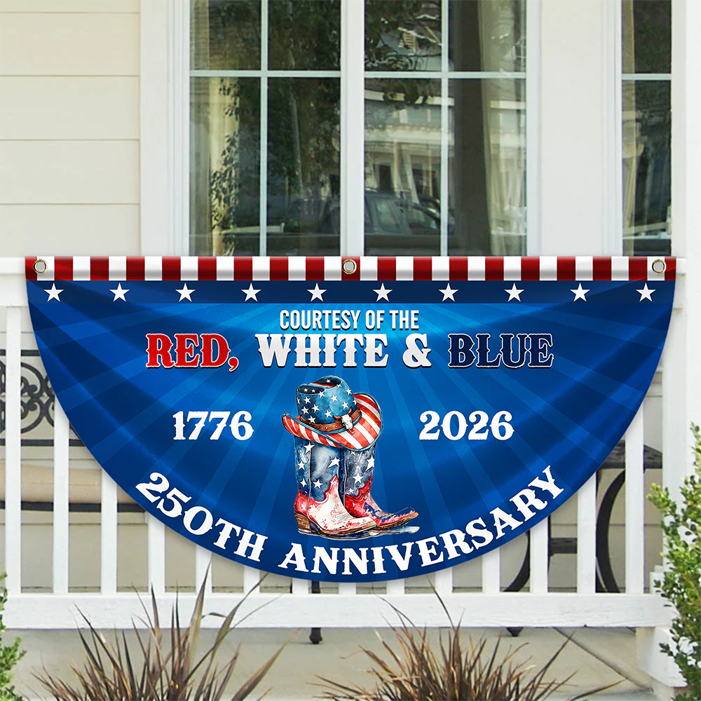 Personalized Courtesy Of The Red, White & Blue 250th Anniversary 1776–2026 Cowboy Boots Non-Pleated Fan Flag LM32 669265
