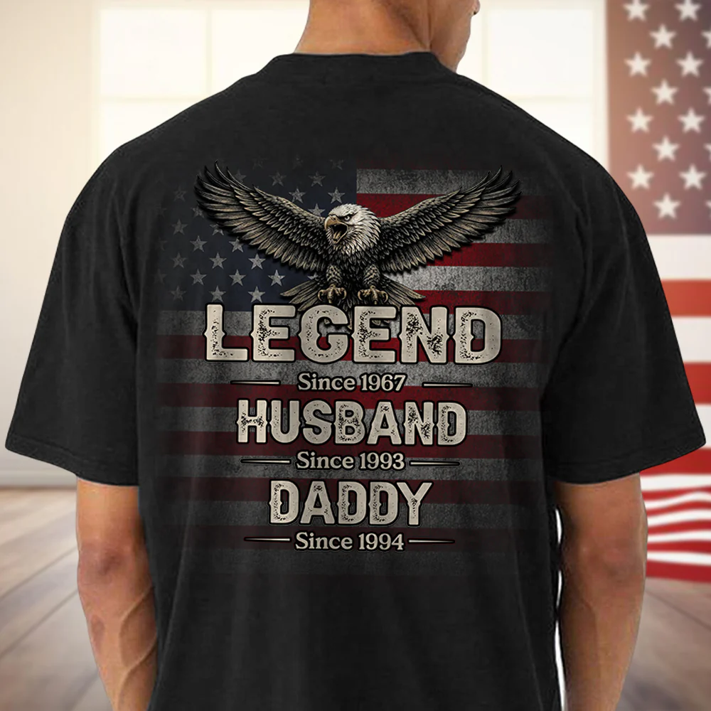 Personalized Legend, Husband, Daddy since American Flag Back Dark Shirt - Father's Day Gift HA75 920860 - Image 2