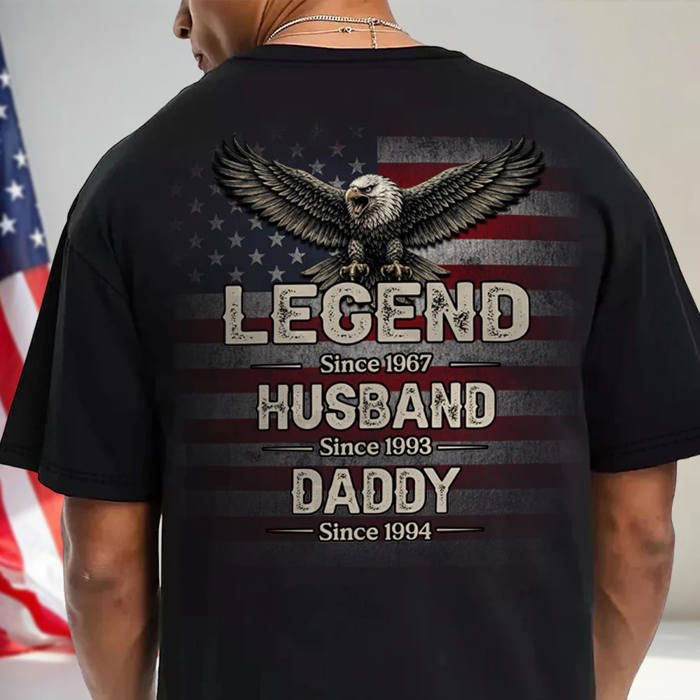Personalized Legend, Husband, Daddy since American Flag Back Dark Shirt - Father's Day Gift HA75 920860 - Image 3