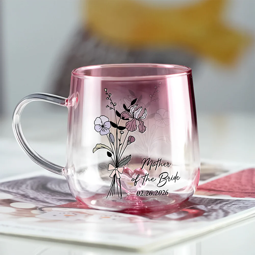 Personalized Mother of the Bride & Groom Pink Gradient Glass Mug, Wedding Gift for Mother HO82 901772 - Image 3