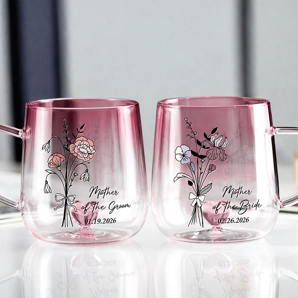 Personalized Mother of the Bride & Groom Pink Gradient Glass Mug, Wedding Gift for Mother HO82 901772 - Image 4