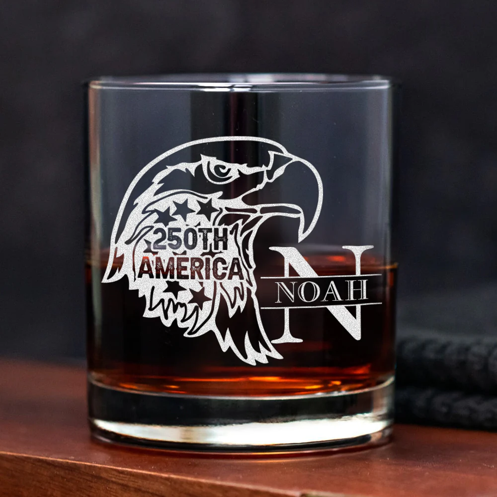 Personalized Name 250th America Eagle Engraved Whiskey Glass HA75 920270 - Image 3