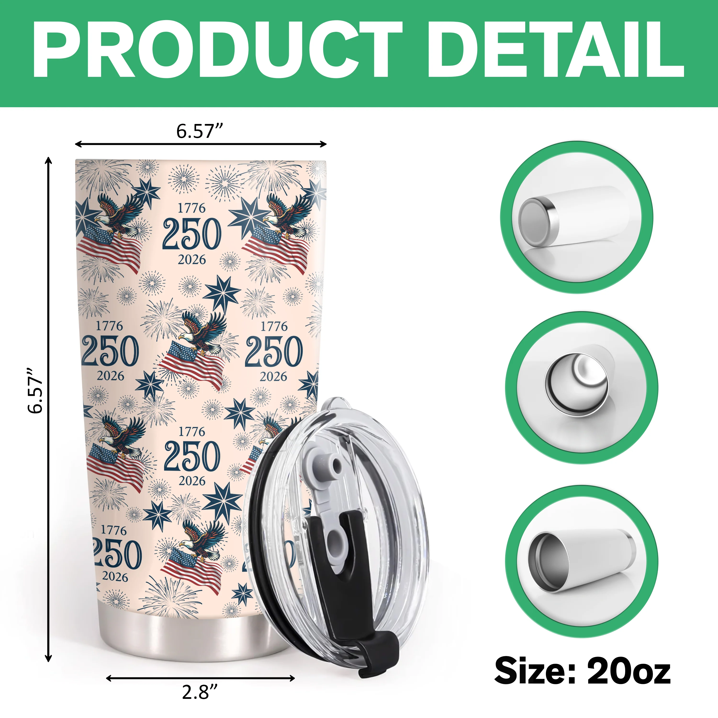 Personalized USA 250 Anniversary Eagle 1776-2026 Fat Tumbler HA75 920306 - Image 7
