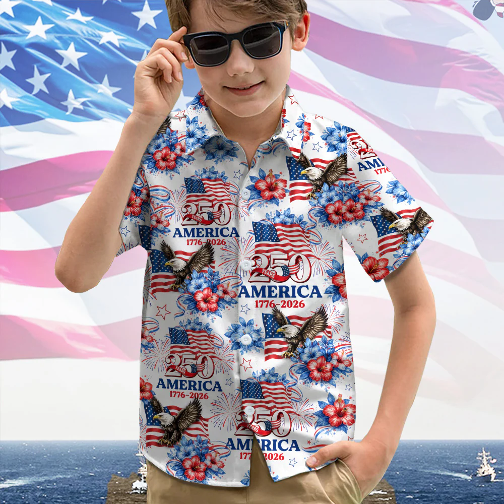 Personalized USA 250th Anniversary 1776–2026 Kid Hawaii Shirt – Patriotic Eagle Flag Gift for 4th of July TH10 169397 - Image 2