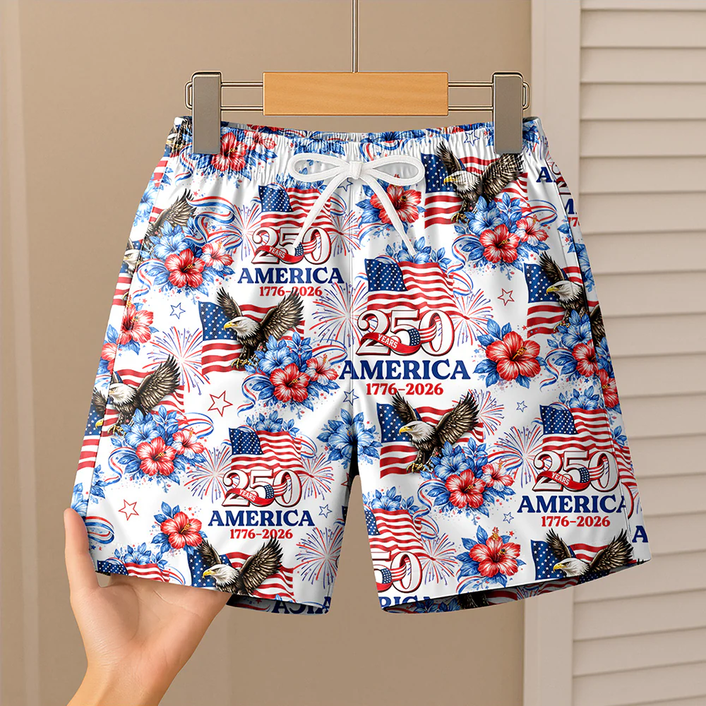 Personalized USA 250th Anniversary 1776–2026 Kids Beach Shorts – Patriotic Eagle Flag Gift for 4th of July TH10 169395 - Image 4