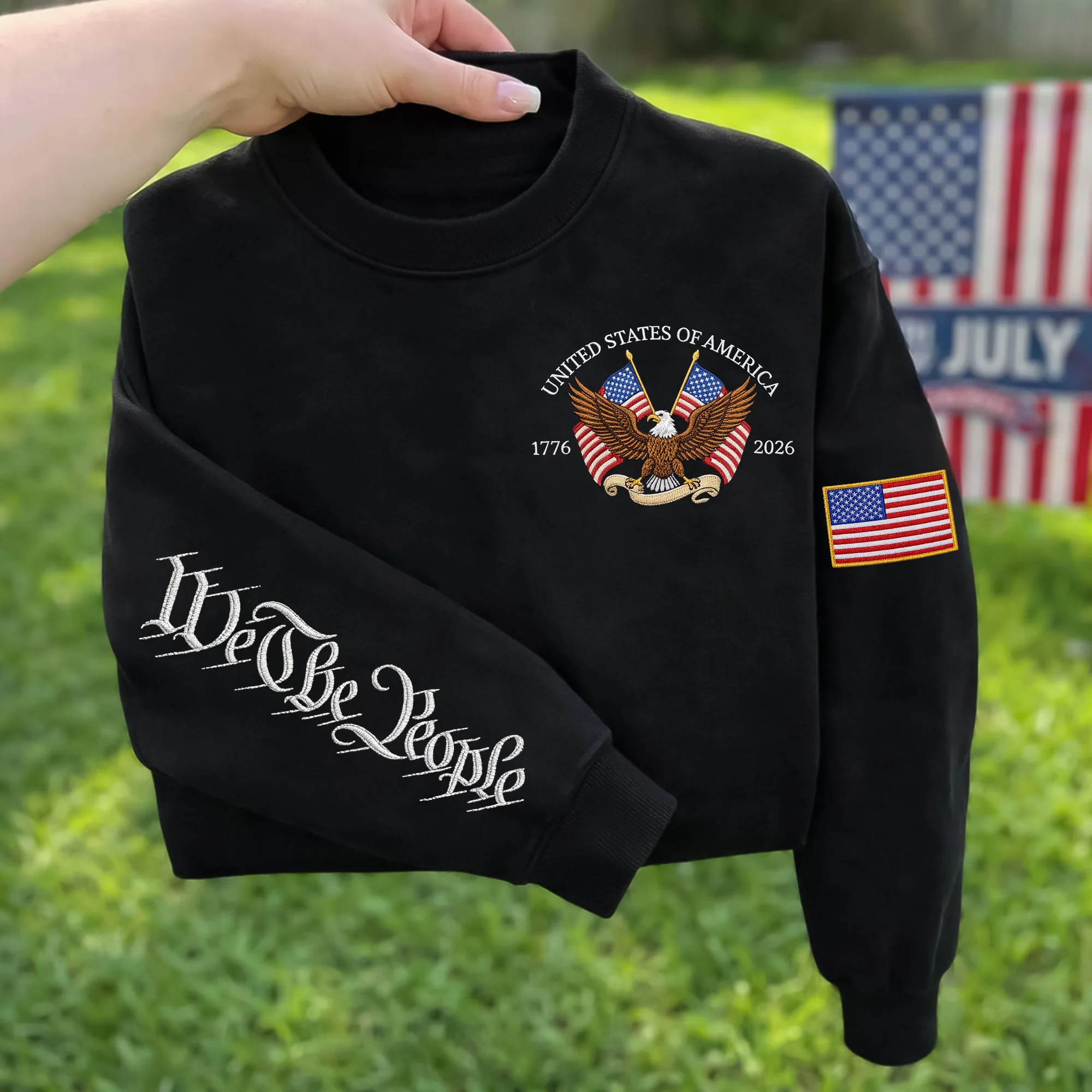 United States Of America 250th Anniversary 1776-2026 Eagle Sleeve Embroidered Sweatshirt LM32 899593 - Image 4
