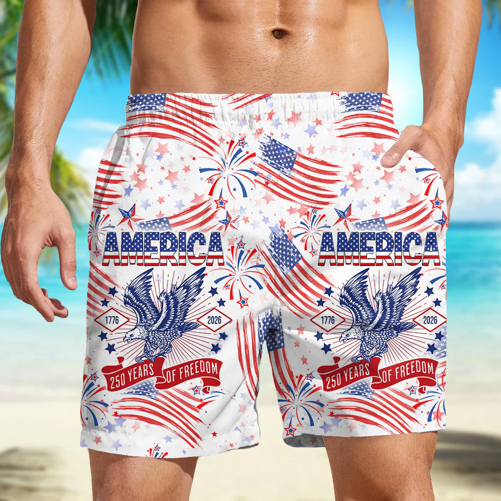 USA 250 Years of Freedom 1776–2026 American Flag Beach Shorts TH10 169111 - Image 3