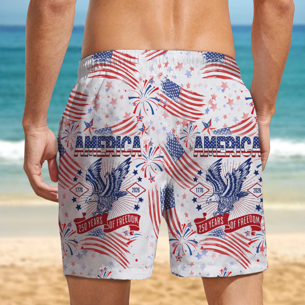 USA 250 Years of Freedom 1776–2026 American Flag Beach Shorts TH10 169111 - Image 4
