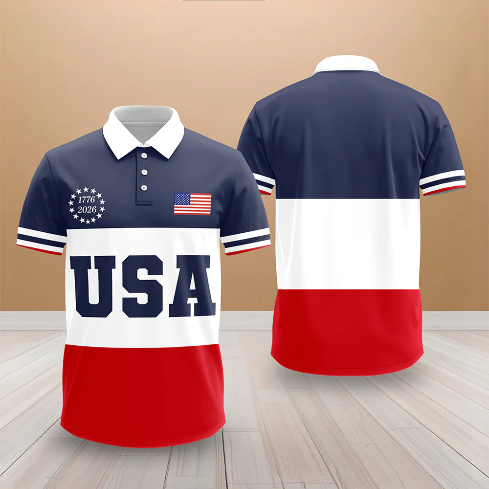 USA Flag 250th Anniversary 1776–2026 Polo Shirt – Patriotic American Shirt for Men LM32 899605 - Image 3
