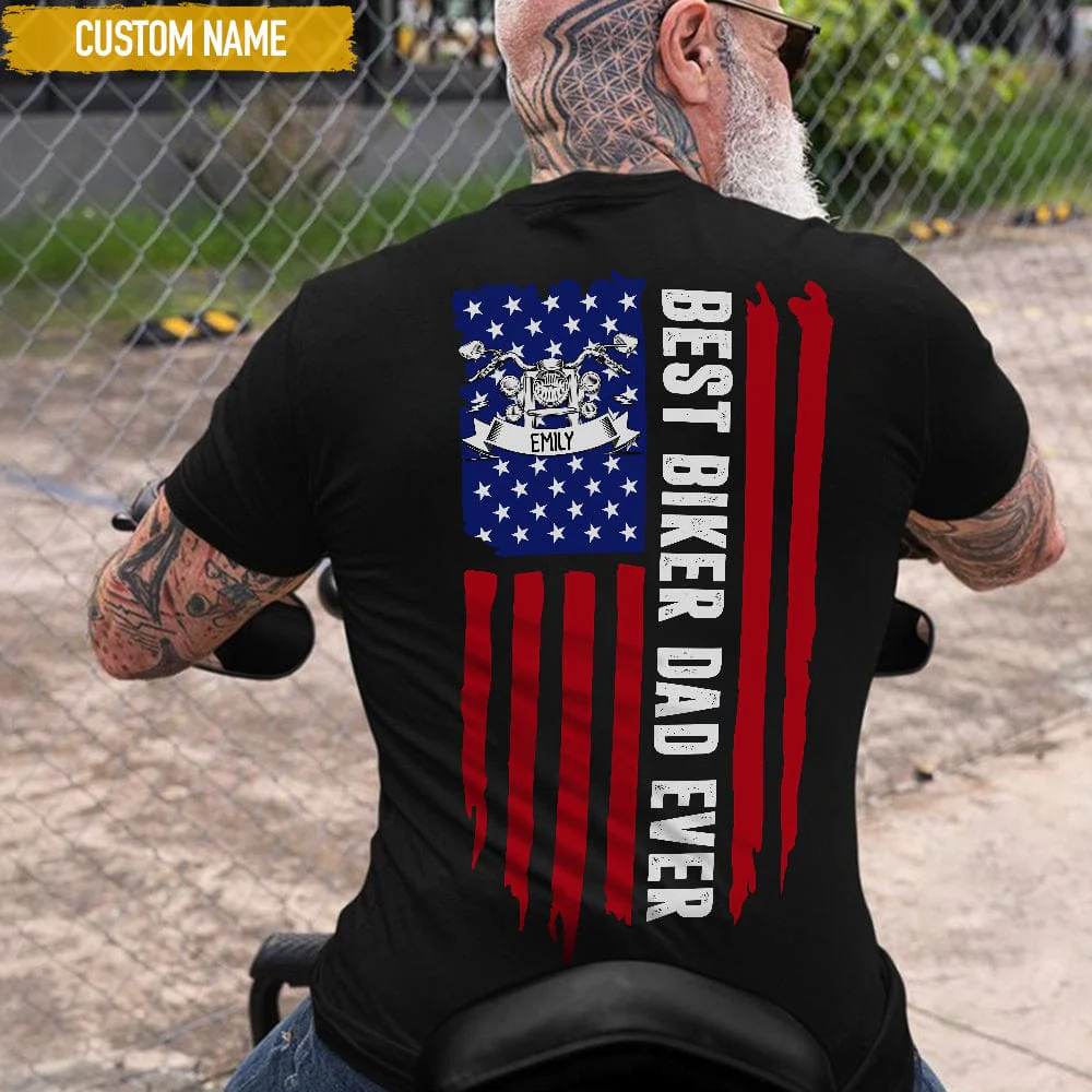 Best Biker Dad Ever Flag Biker Shirt, HN590 - Image 2