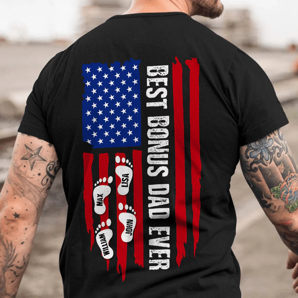 Best Bonus Dad Ever Flag Family Shirt, HN590 - Image 5
