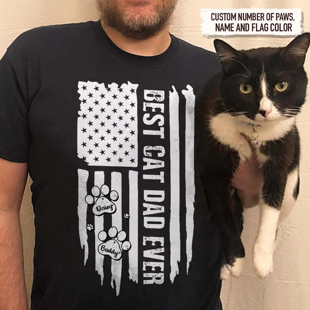 Best Cat Dad Ever Flag Cat T-Shirt, N304 HN590 - Image 2