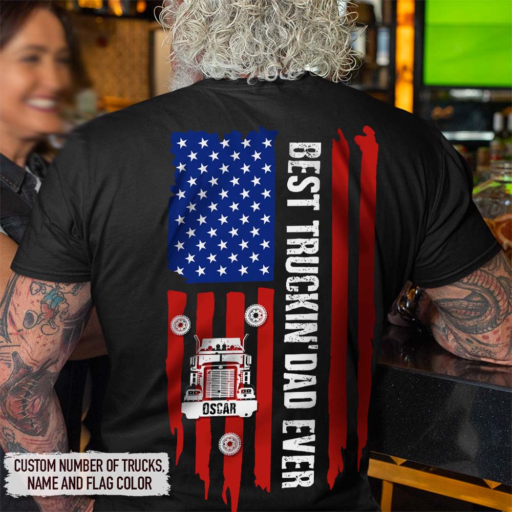 Best Truckin' Dad Ever Flag Trucker Shirt, HN590