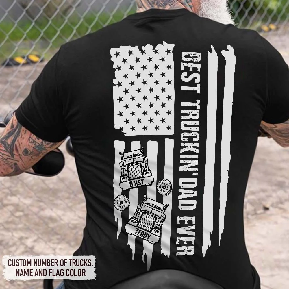 Best Truckin' Dad Ever Flag Trucker Shirt, HN590 - Image 4