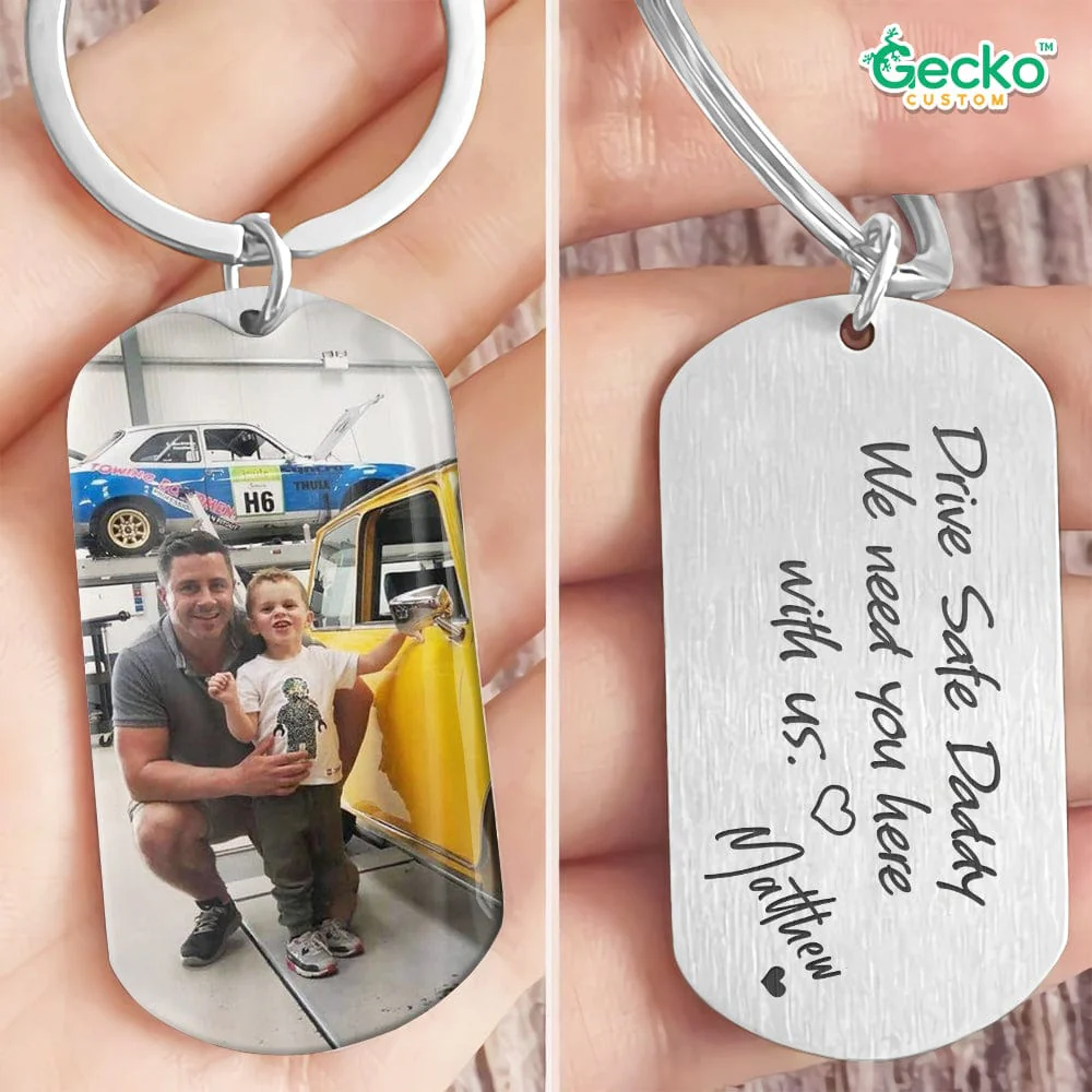 Drive Safe Daddy Family Metal Keychain Upload Photo, HN590 - Image 2