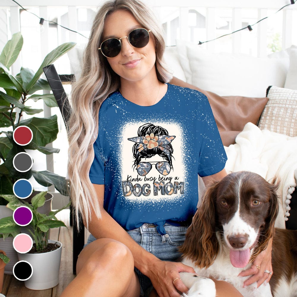 Kinda Busy Being A Dog Mom, Mom Bleached Shirt For Dog Lover, HN590 - Image 4