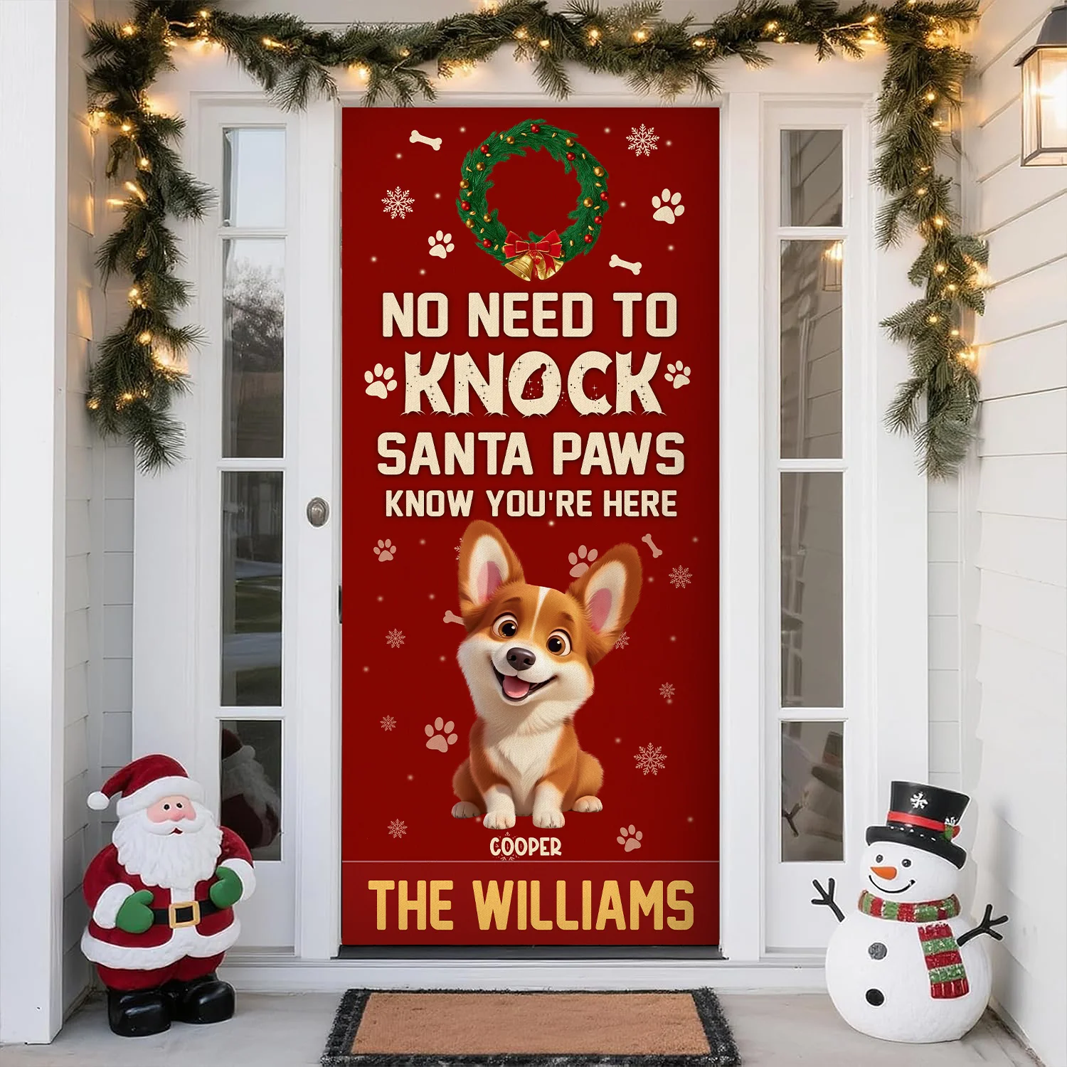 No Need To Knock Santa Paws Know You're Here Personalized Cute Dog Christmas Door Cover CH07 899952 - Image 2
