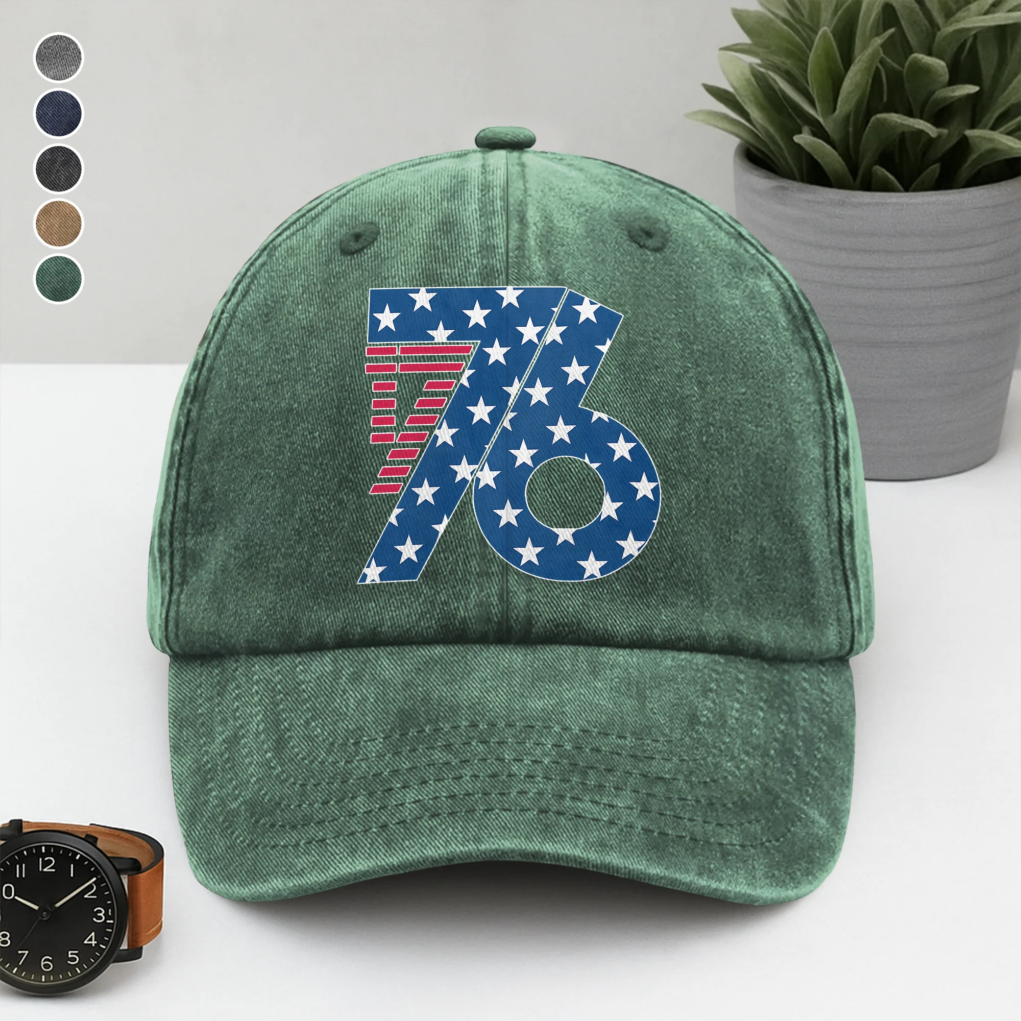 1776 America Patriotic Independence Day Washed Denim Baseball Cap HO82 900362 - Image 6