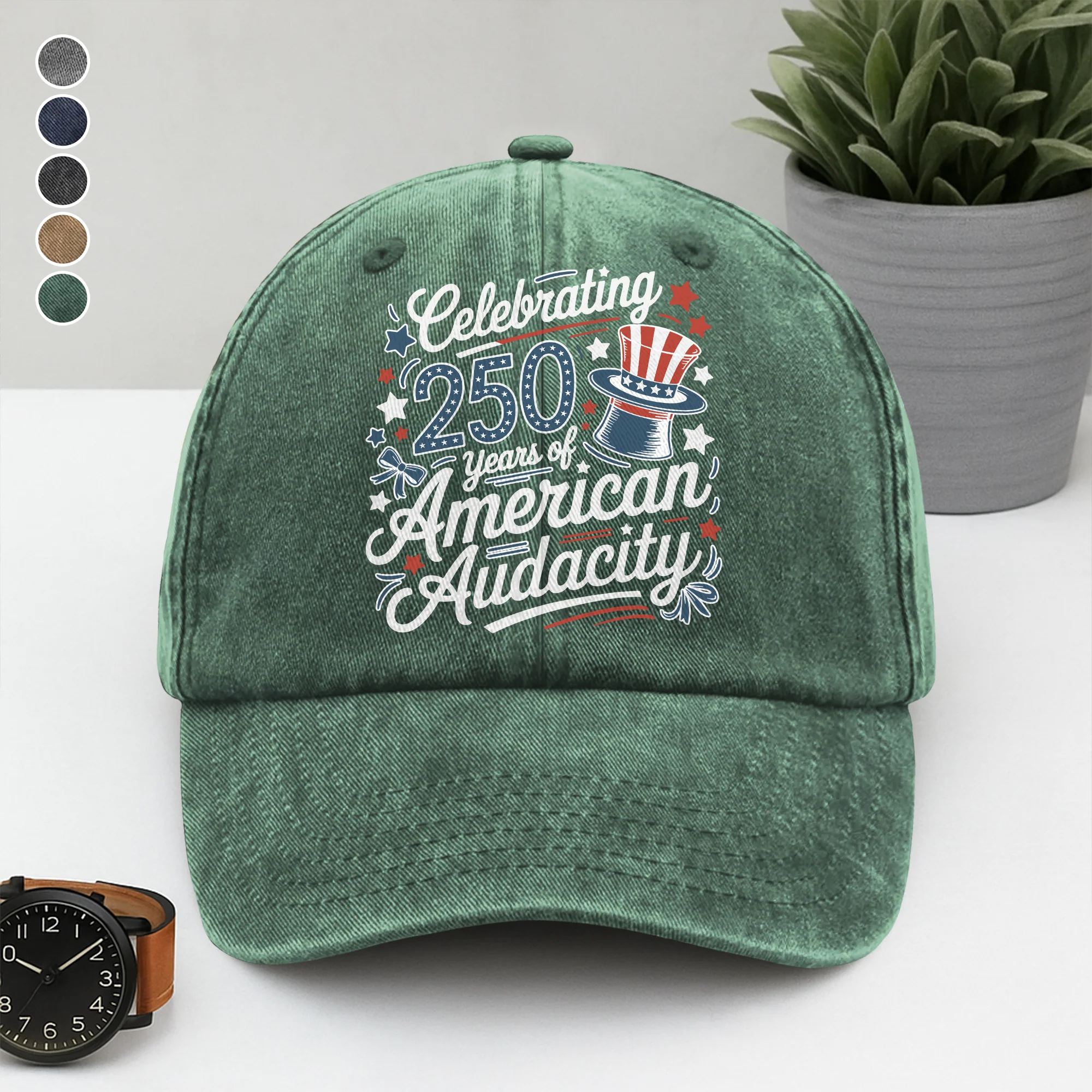 250 Years America 250th Anniversary USA 4th of July Washed Denim Baseball Cap HO82 894818 - Image 5