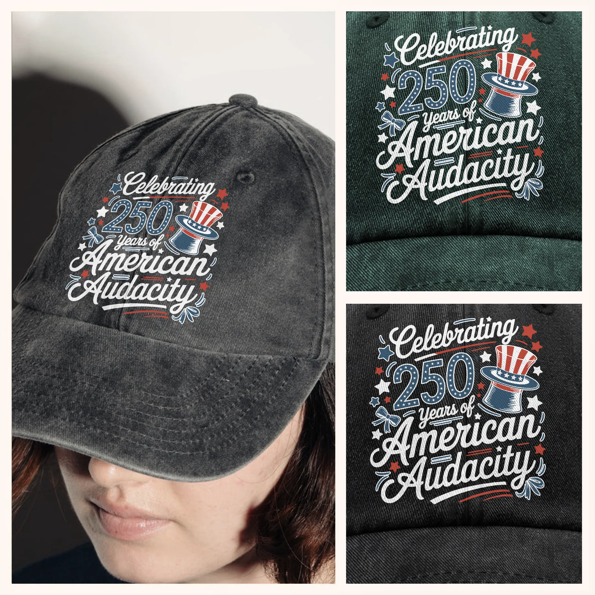 250 Years America 250th Anniversary USA 4th of July Washed Denim Baseball Cap HO82 894818 - Image 8