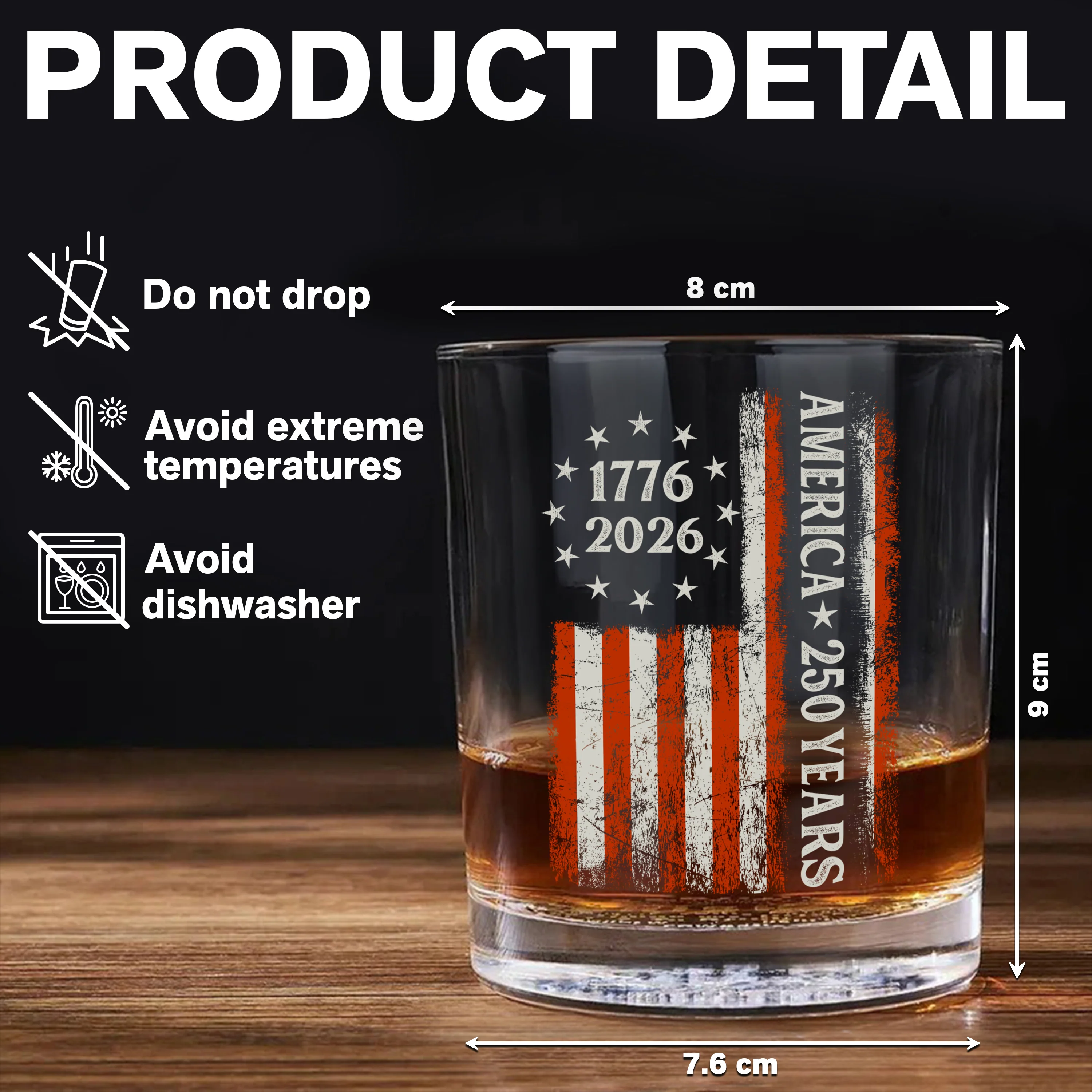 250 Years America Flag 250th Birthday 1776-2026 Whiskey Glass HO82 894784 - Image 8