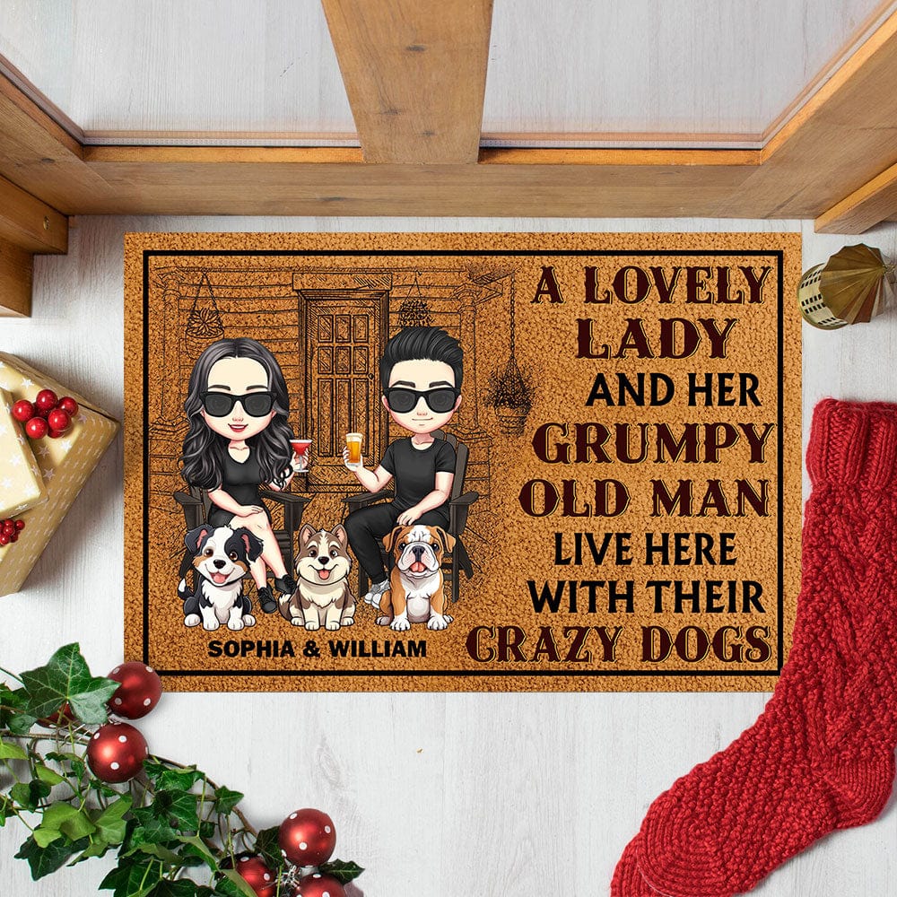 A Lovely Lady And A Grumpy Old Man Live Here For Dog Lovers Doormat Personalized Gift DA199 890208 - Image 4