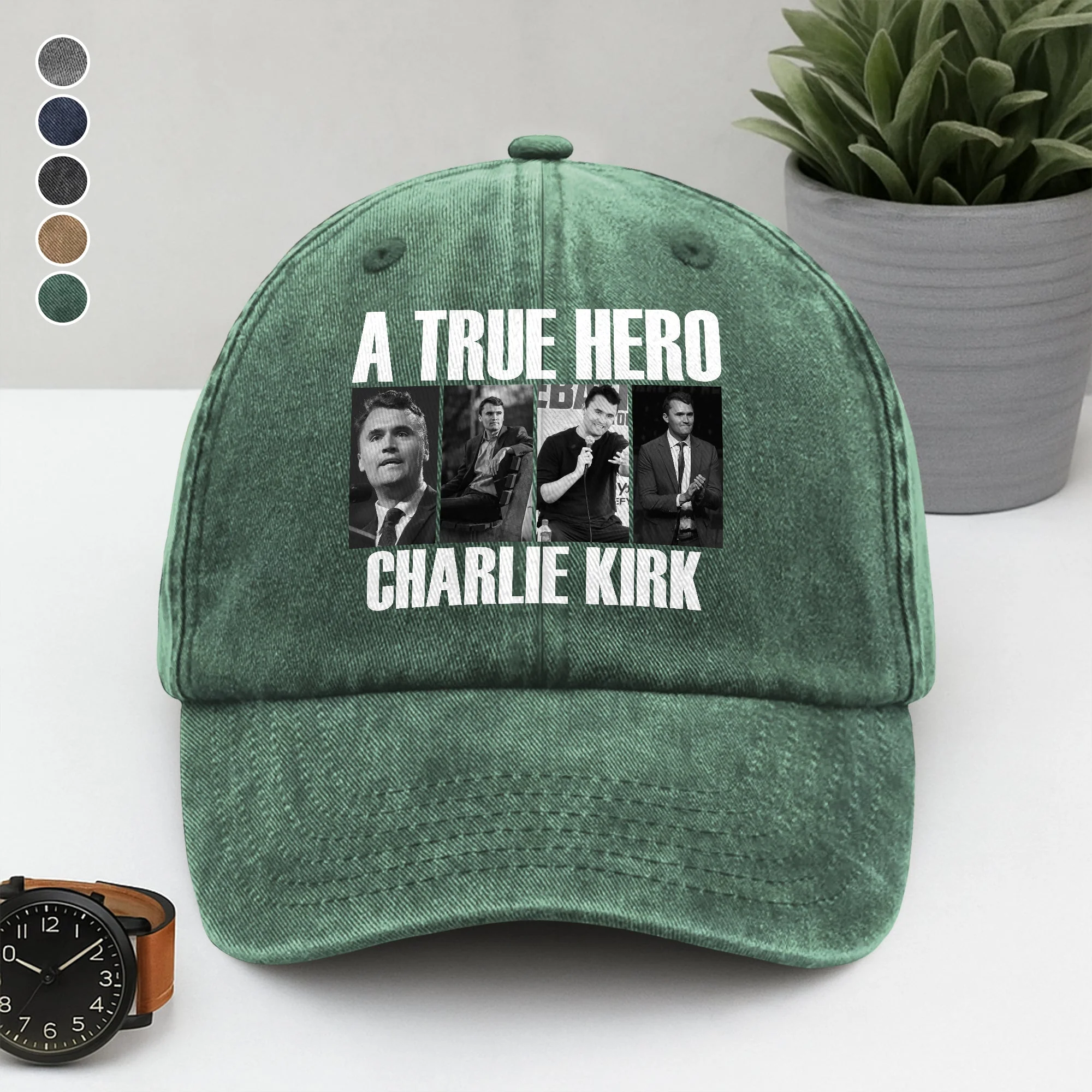 A True Hero Charlie Kirk Rest In Peace Washed Denim Baseball Cap HO82 65770 - Image 4
