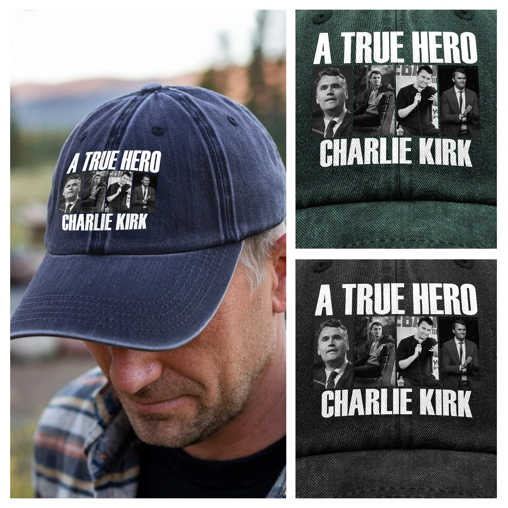 A True Hero Charlie Kirk Rest In Peace Washed Denim Baseball Cap HO82 65770 - Image 5
