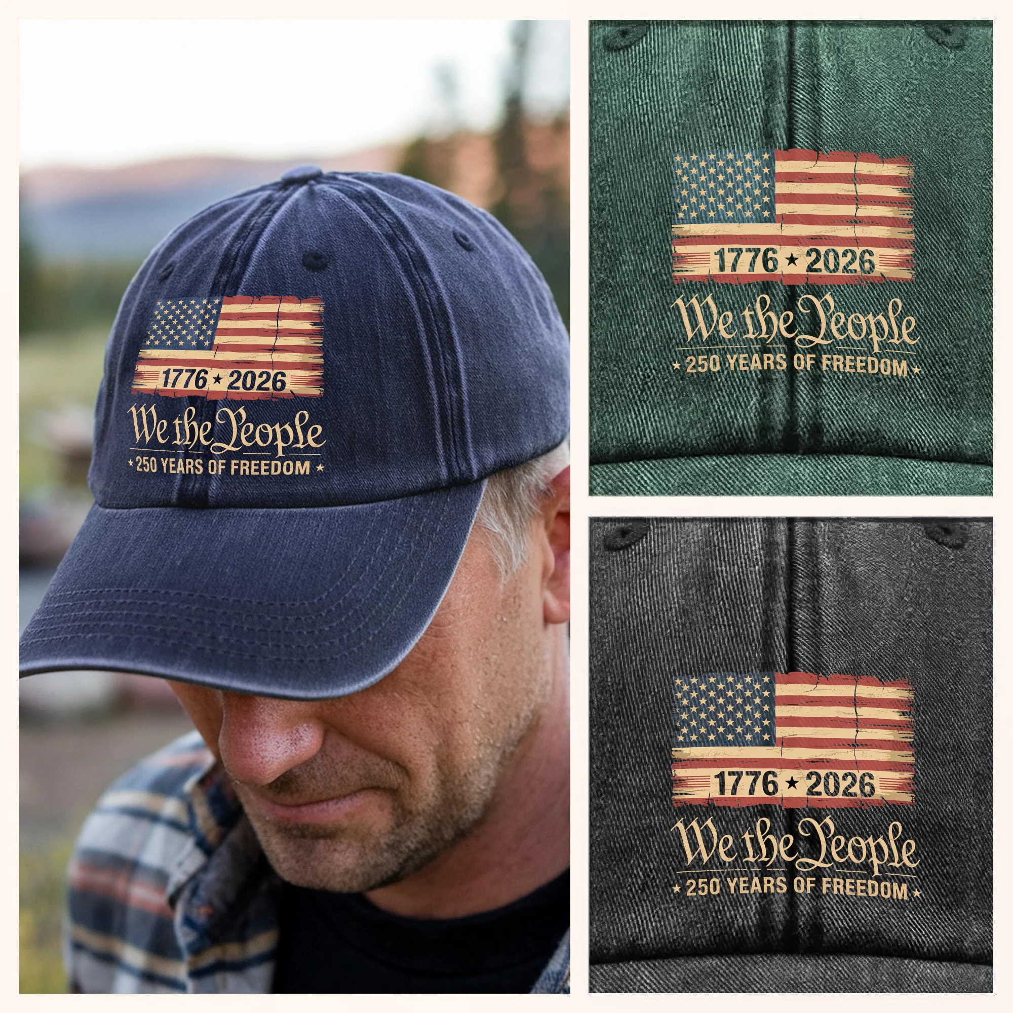 America 250th Birthday US Flag 250 Years We The People Washed Denim Baseball Cap HO82 894634 - Image 3