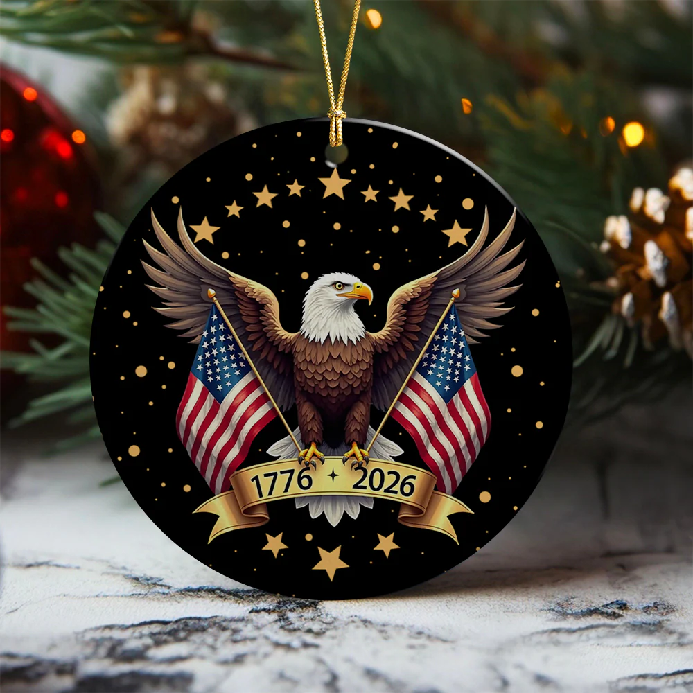 American Eagle and US Flag 250th Birthday USA Ceramic Ornament HO82 900358 - Image 2