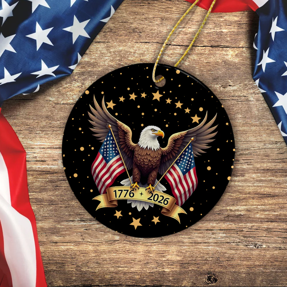 American Eagle and US Flag 250th Birthday USA Ceramic Ornament HO82 900358 - Image 3