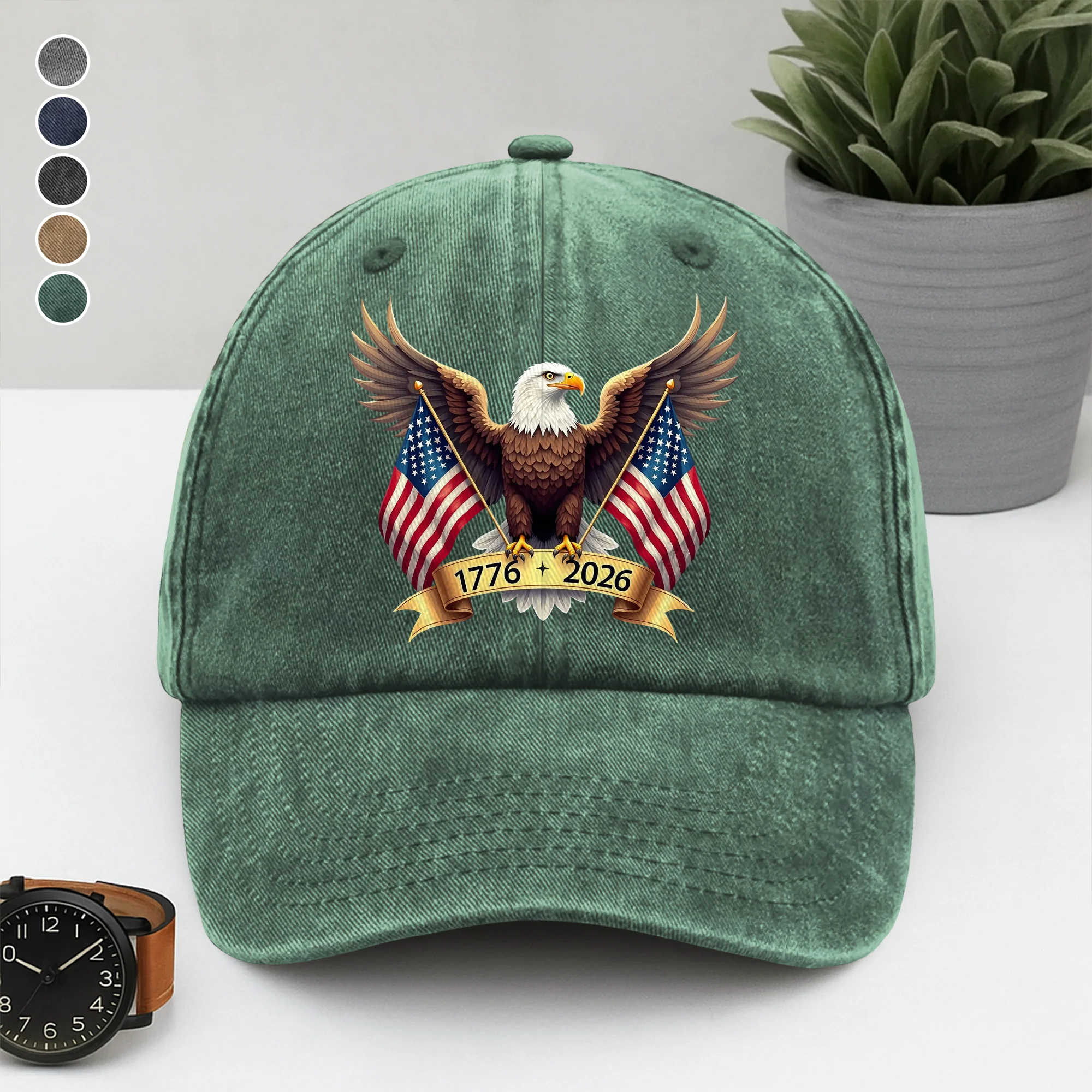 American Eagle and US Flag 250th Birthday USA Washed Denim Baseball Cap HO82 900356 - Image 8