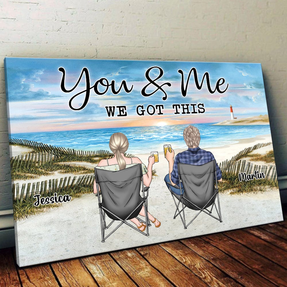 Back View Couple Sitting Beach Landscape Canvas Personalized Gift DA199 889968 - Image 2