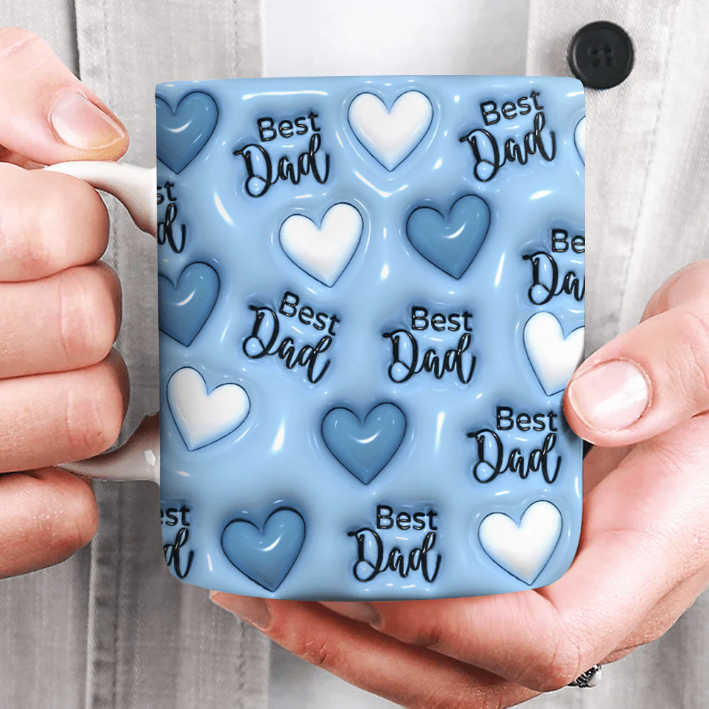 Best Dad With Heart Pattern 3D Inflated Effect Mug HO82 890524 - Image 2