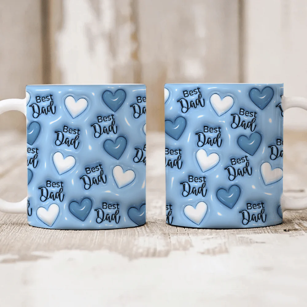 Best Dad With Heart Pattern 3D Inflated Effect Mug HO82 890524 - Image 3