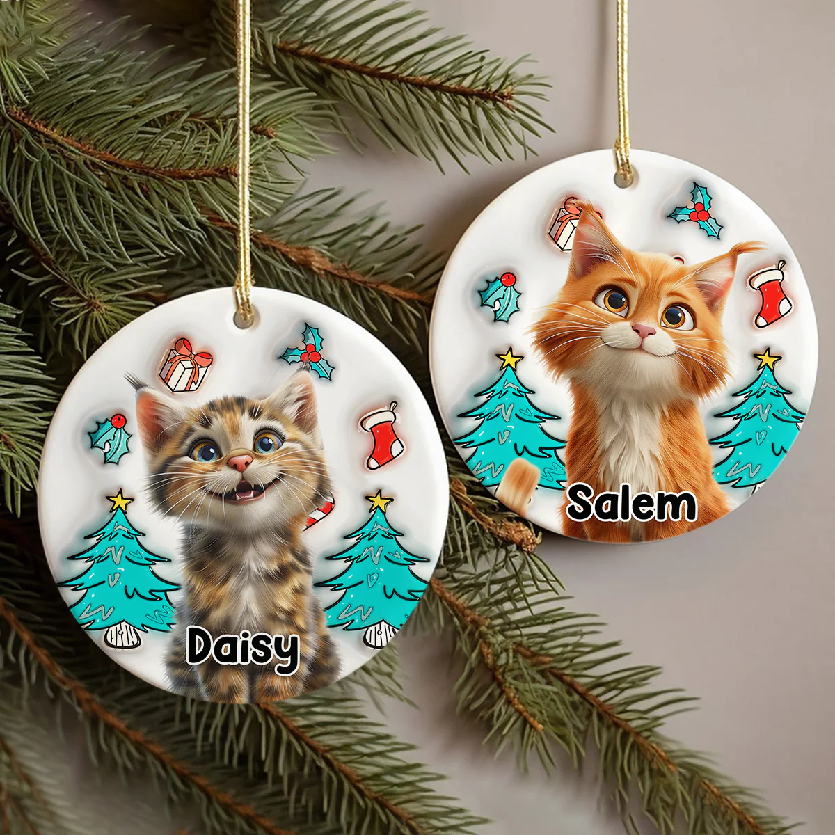 Cat Is Santa 3D Inflated Effect Ceramic Ornament Personalized Gift For Cat Lovers HO82 894682 - Image 6
