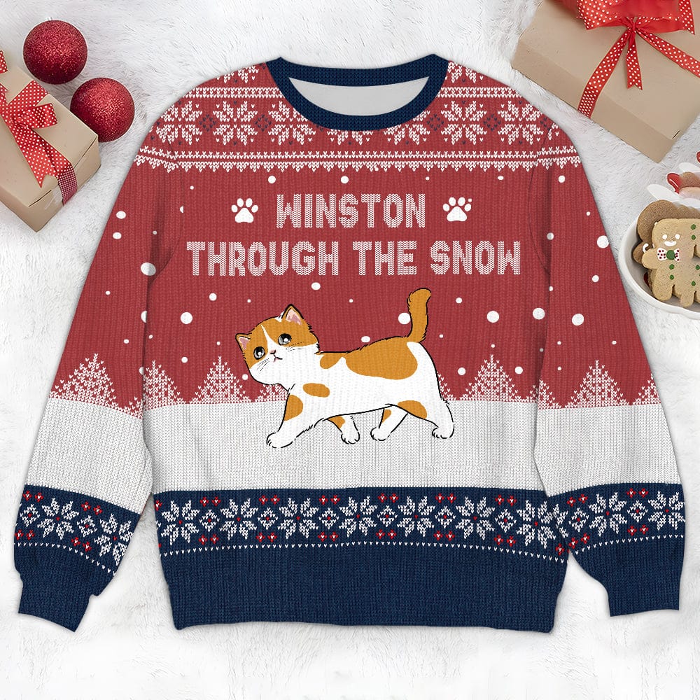 Cat Through The Snow Ugly Sweater Personalized Gift HO82 893100