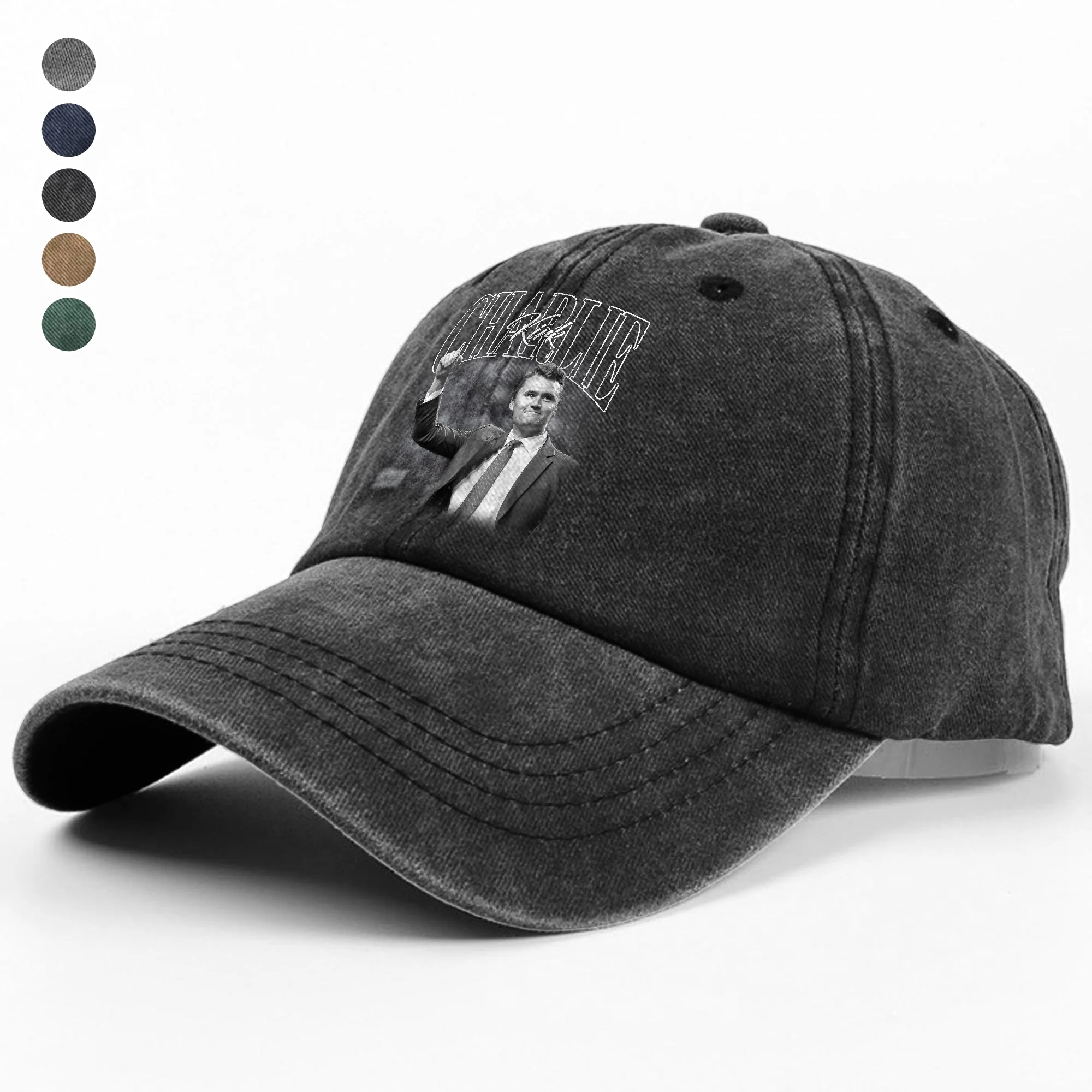 Charlie Kirk A True Hero Retro Style Washed Denim Baseball Cap HO82 65786 - Image 3