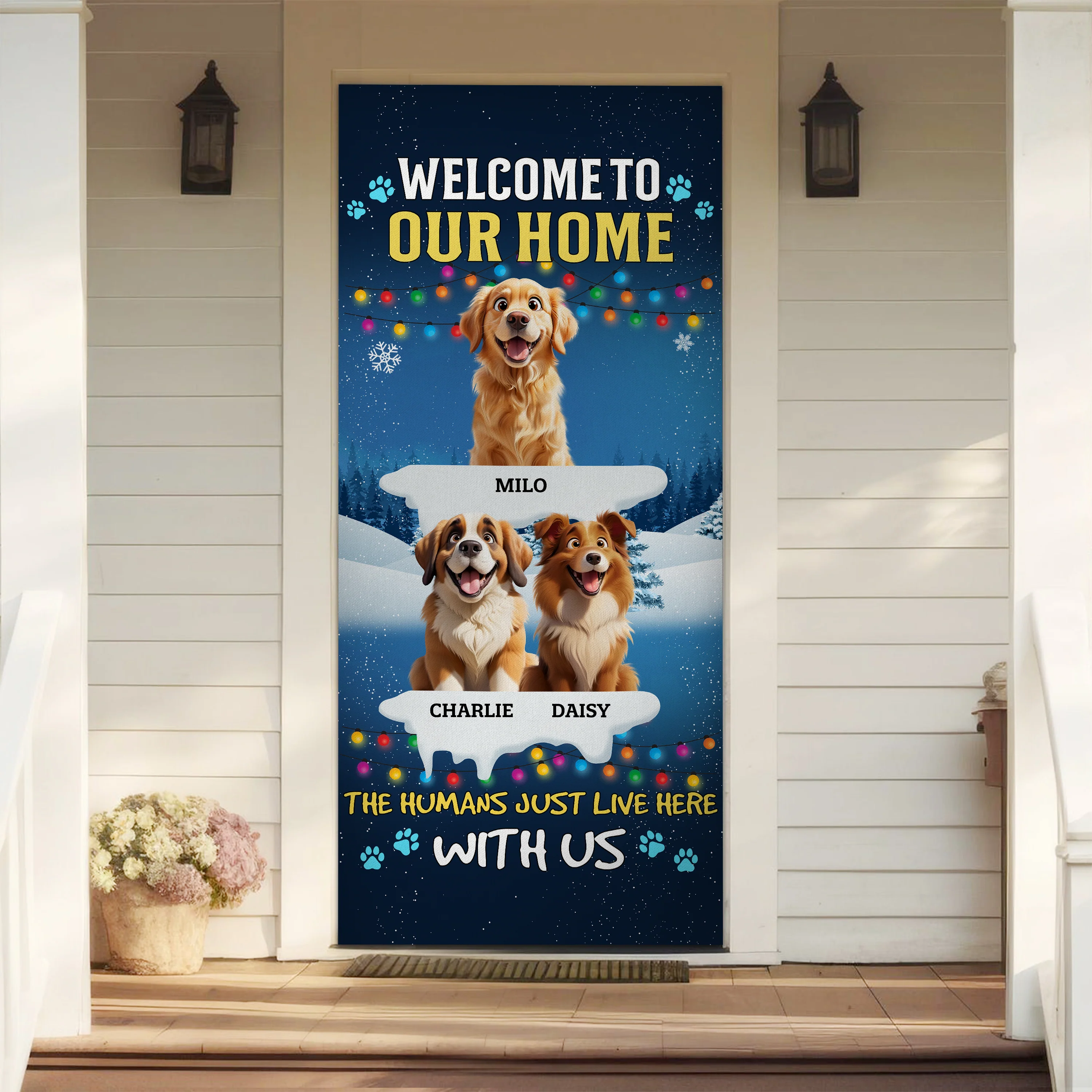 Christmas Peeking Dogs Welcome To Our Home The Humans Just Live Here Door Cover For Dog Lovers HO82 900214 - Image 2