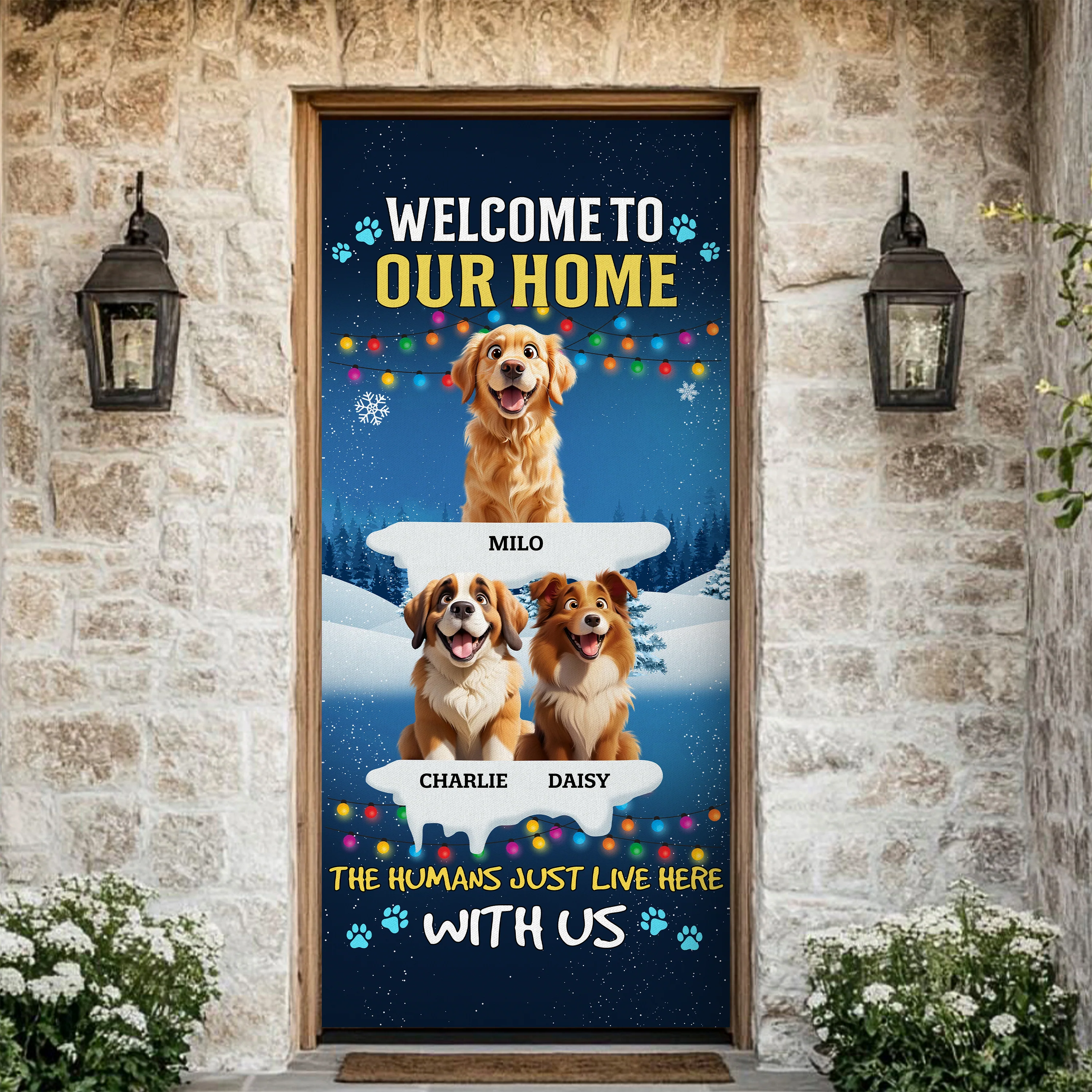 Christmas Peeking Dogs Welcome To Our Home The Humans Just Live Here Door Cover For Dog Lovers HO82 900214 - Image 4