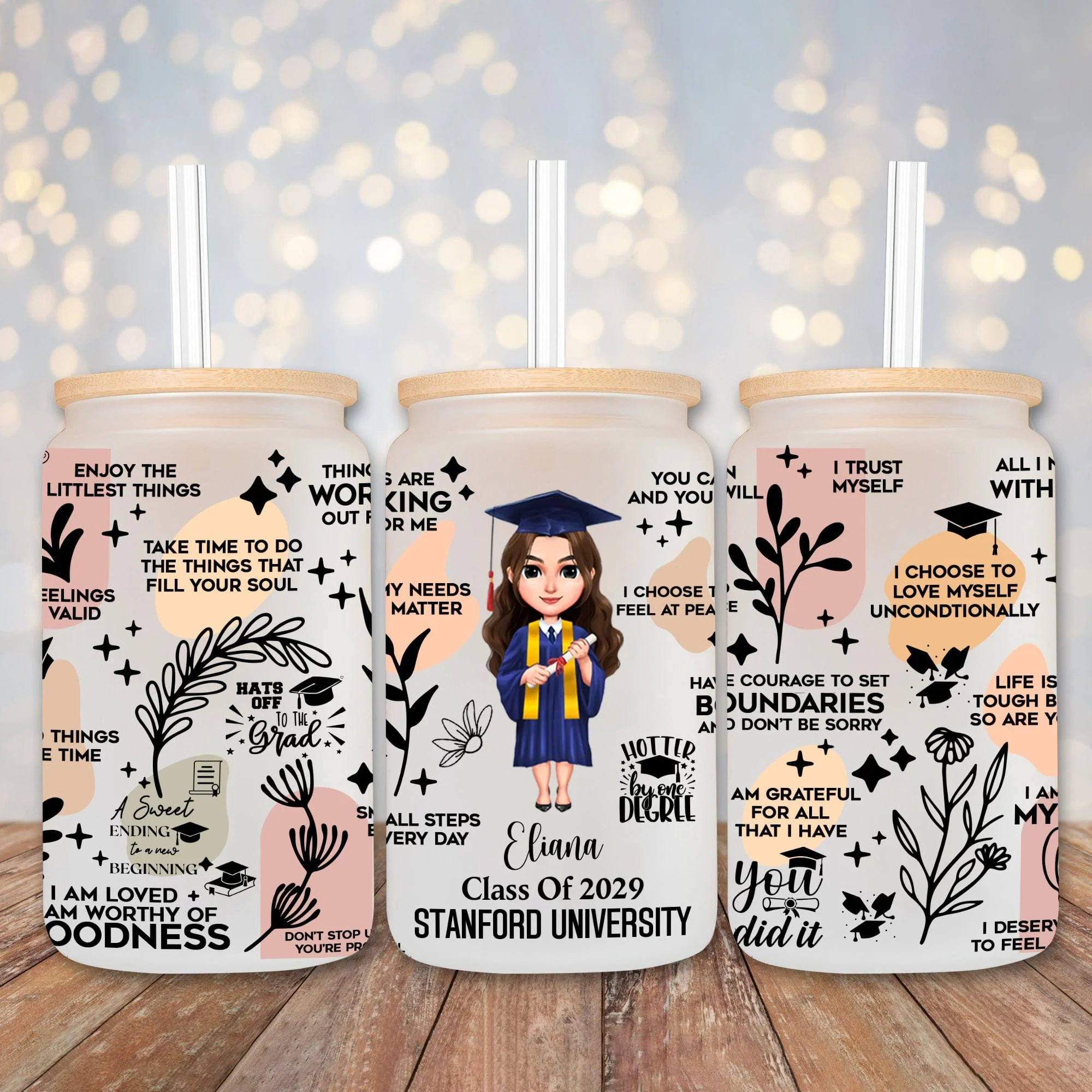 Class Of 2025 Chibi Graduation Daily Reminders Glass Can With Lid Personalized Gift T368 890120 - Image 7
