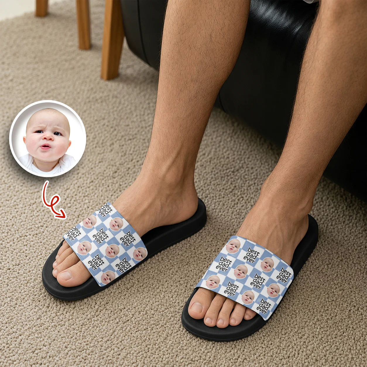 Custom Baby Face Best Dad, Mom Ever Slide Sandals - Gift For Dad, Father's HO82 902574 - Image 4
