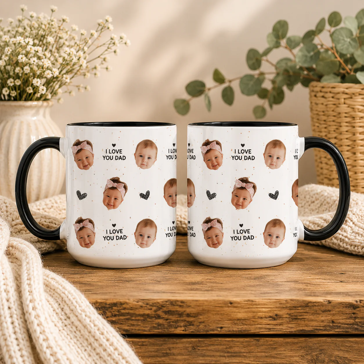 Custom Baby Face Mug I Love You Dad Accent Mug -  Father’s Day Gift, Dad Coffee Cup, Gift from Kids HO82 902498 - Image 4