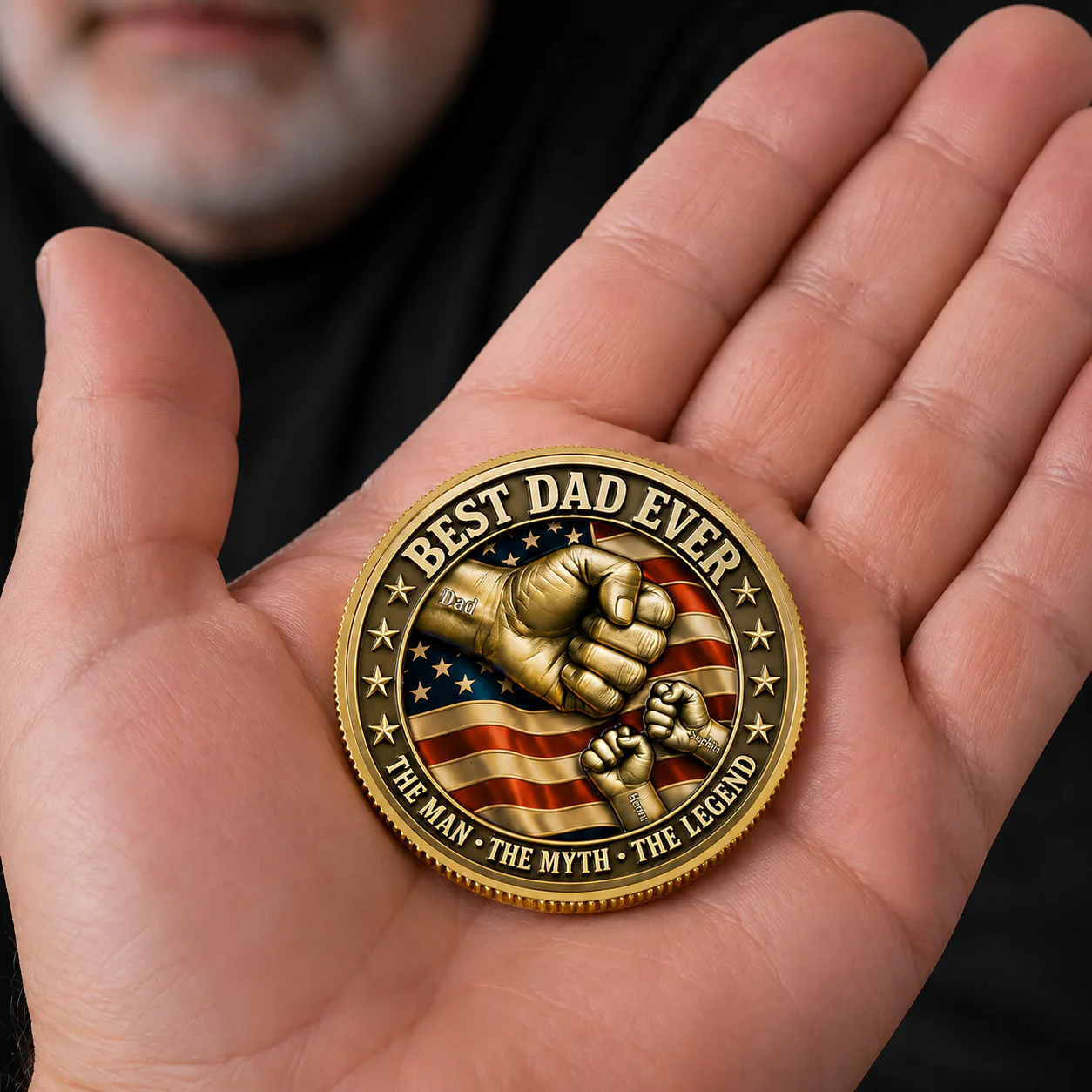 Custom Best Dad Ever Fist Bumps With Kids' Names Coin - Fathers Day Gift, Veteran Grandpa, Papa Gift HO82 902404 - Image 4