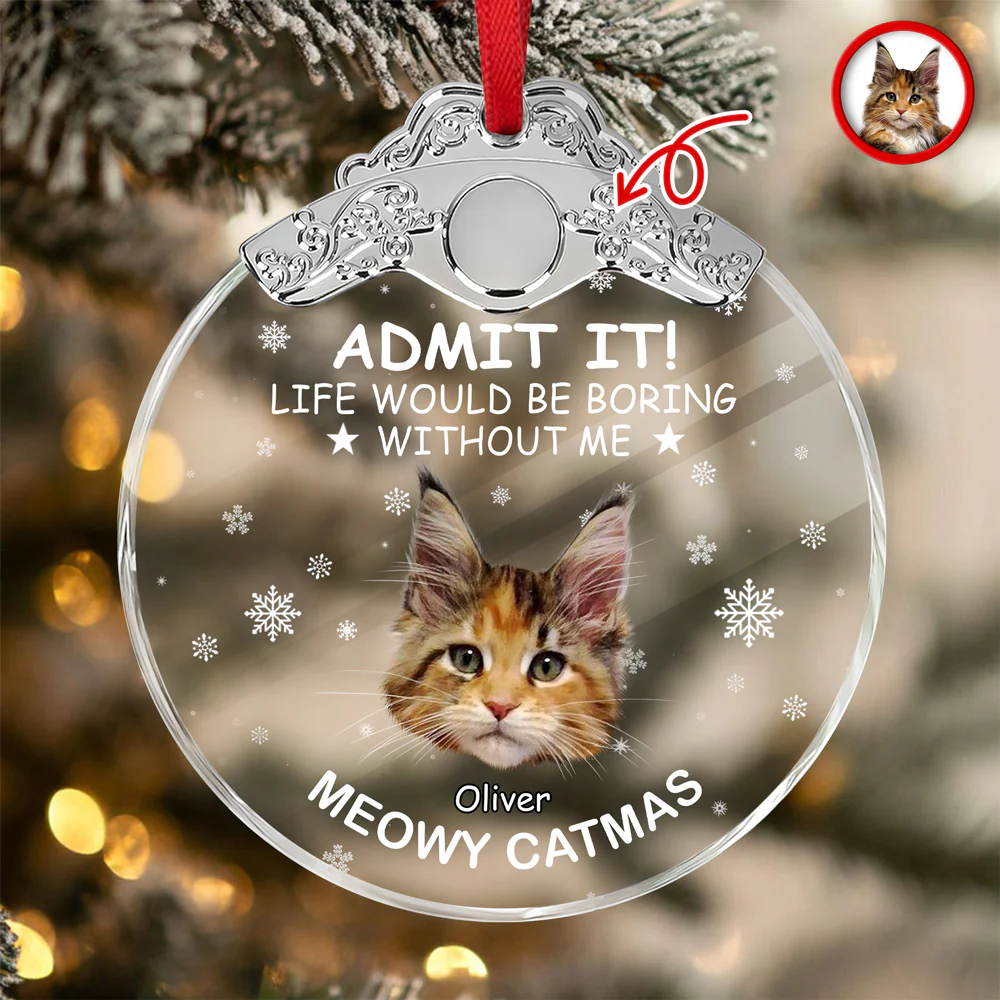 Custom Cat Face Life Would Be Boring Without Me Metal Top Glass Ornament HO82 894696 - Image 2