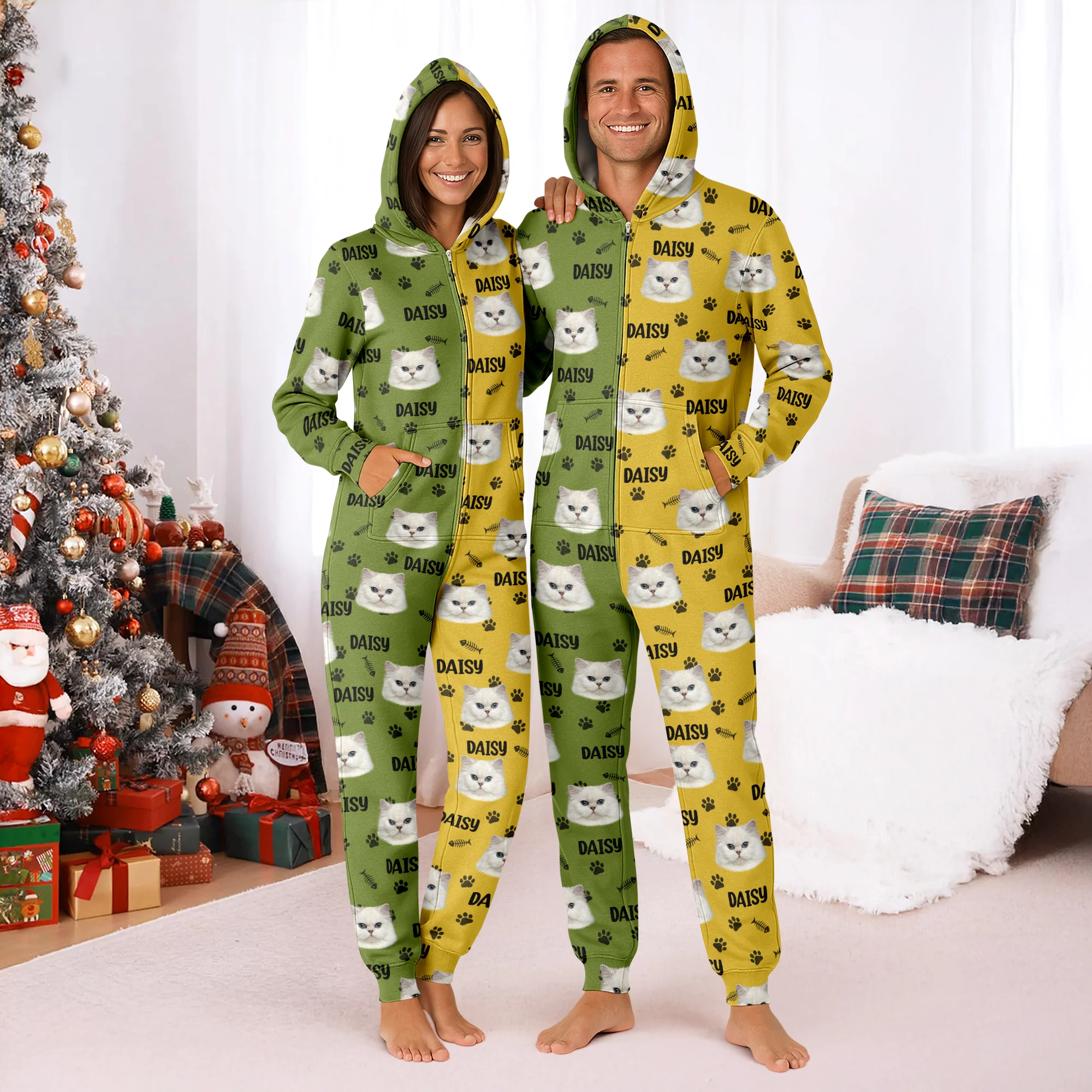 Custom Cat Face Photo Red Green Onesie Pajamas HO82 900384 - Image 10