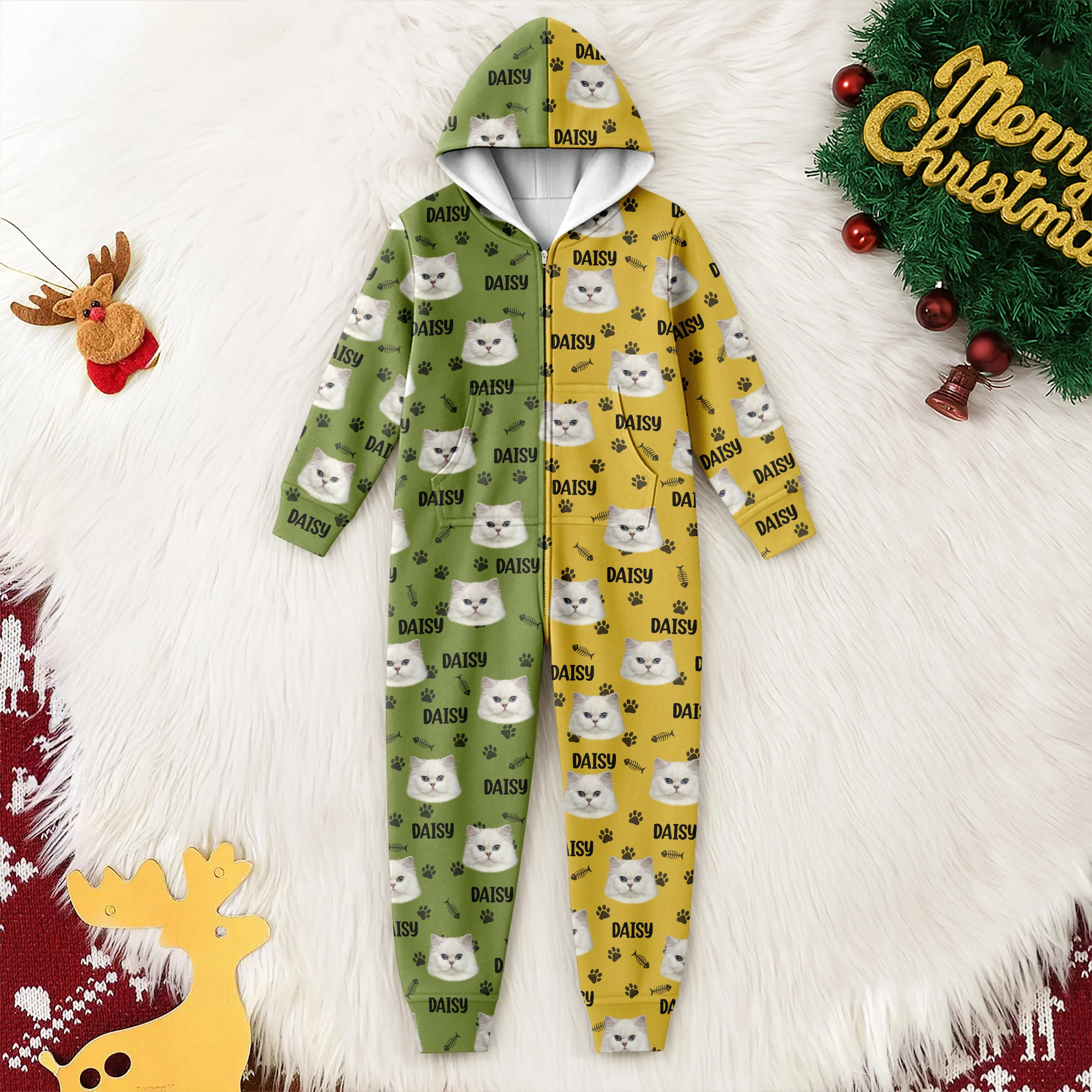 Custom Cat Face Photo Red Green Onesie Pajamas HO82 900384 - Image 12