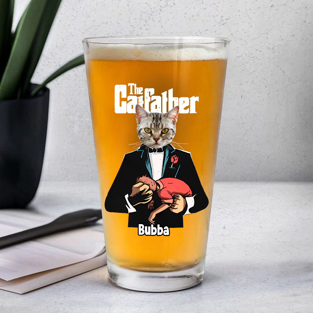 Custom Cat Face Photo The Catfather Print Beer Glass Personalized Gift For Dad HO82 893858 - Image 5
